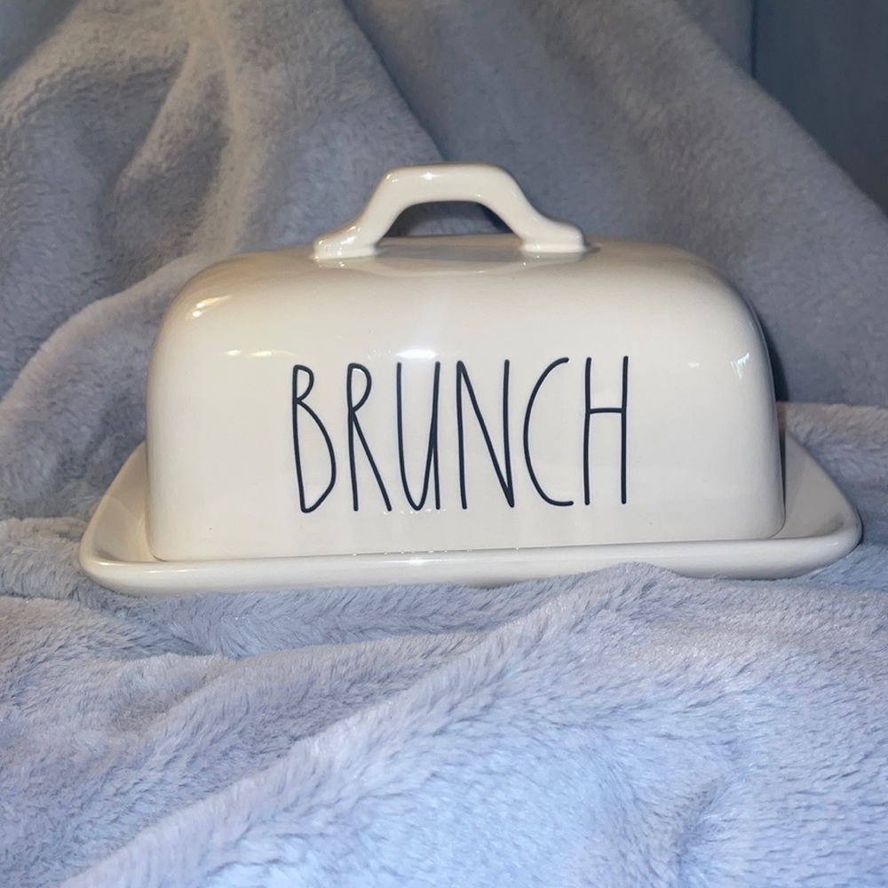 Rae Dunn “Brunch” Ceramic Butter Dish 2pc